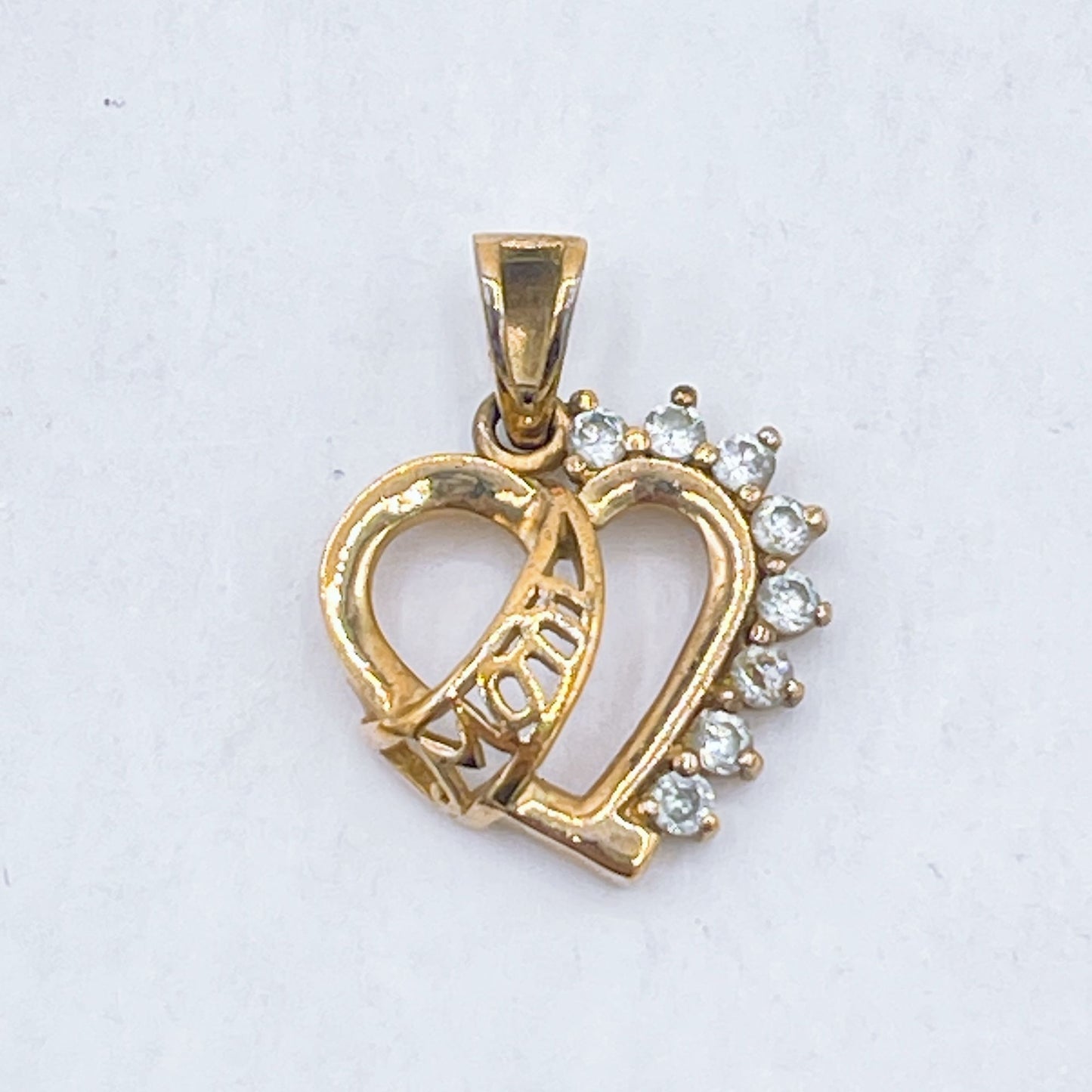925 Mom Heart Shape Crystal Gold Plated Pendant Small