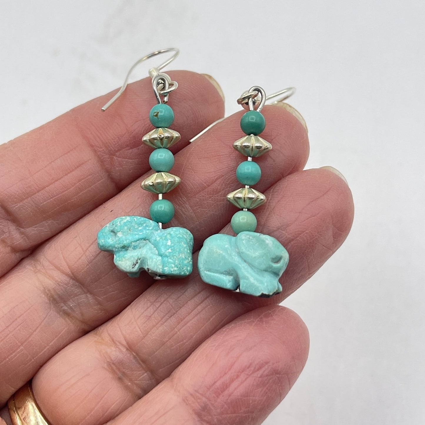 Handcrafted Turquoise Elephant Dangle Earrings With Silver Accents