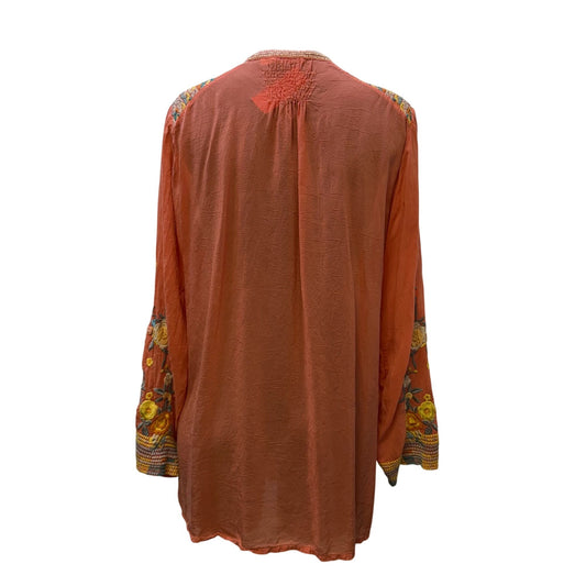 Johnny Was Embroidered Tunic Blouse Orange Multi Long Sleeve L