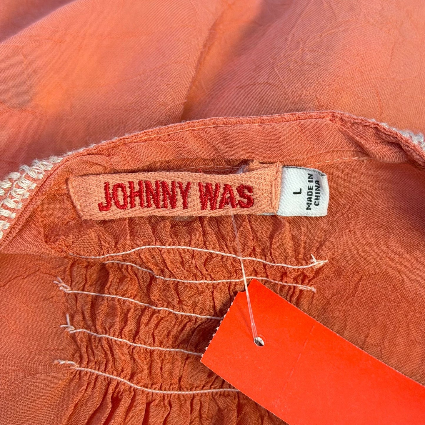 Johnny Was Embroidered Tunic Blouse Orange Multi Long Sleeve L