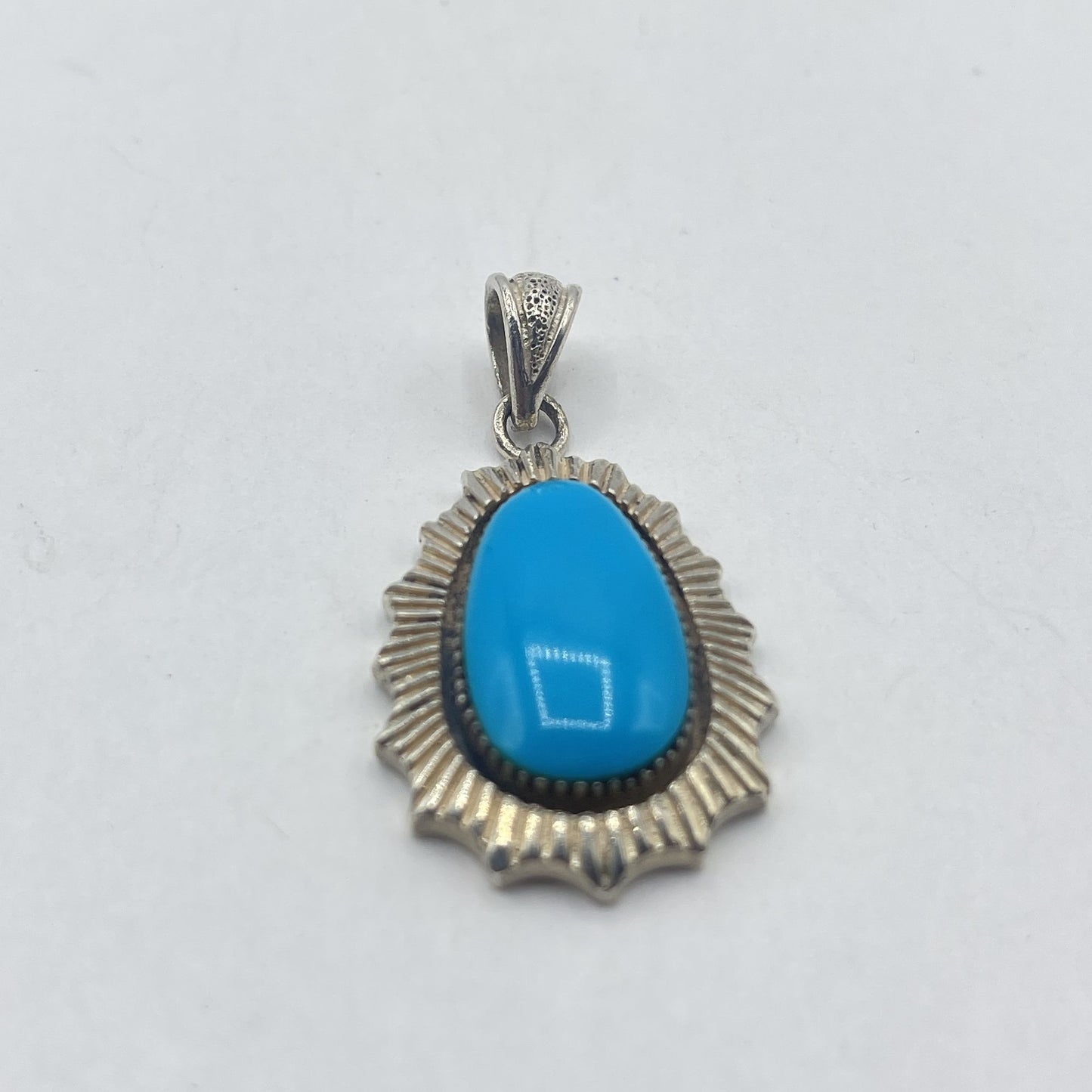 925 Sterling Silver Pendant With Blue Turquoise Gemstone Vintage-Style Teardrop Design