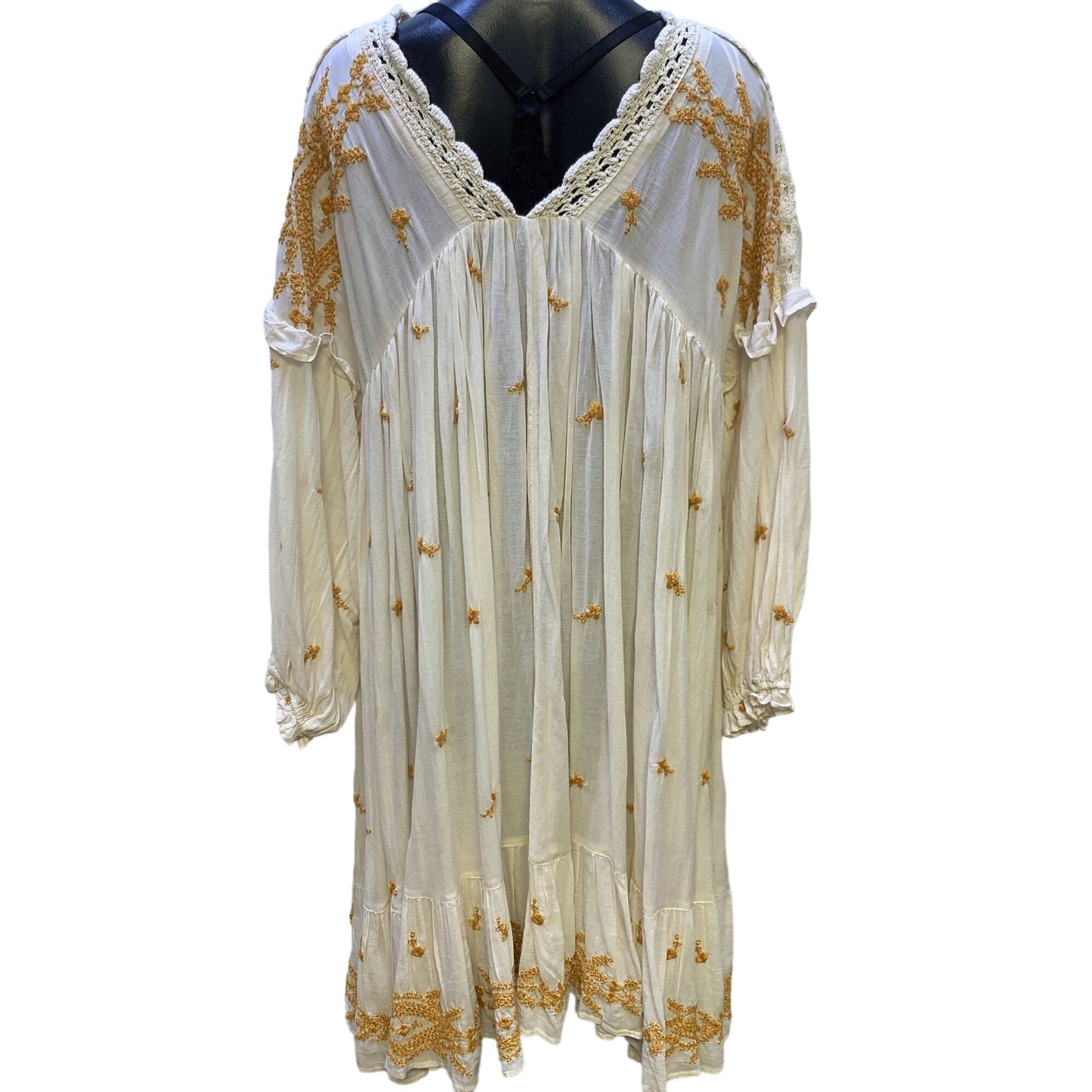 *Free People Ivory & Gold Embroidered Dress X-Small