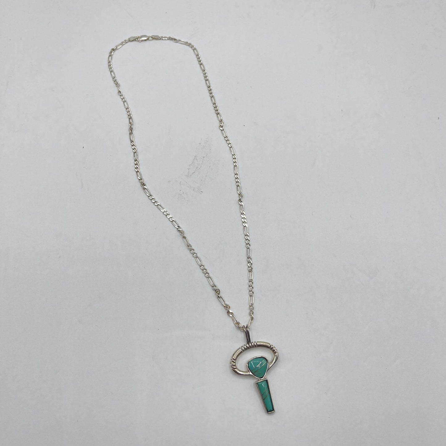 925 Sterling Silver Turquoise Key Pendant Necklace 18"