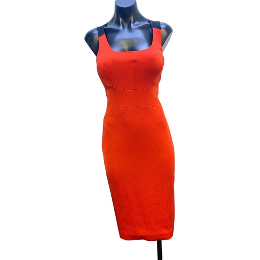 Karen Millen Red Bodycon Dress With Black Straps US Size 4 Viscose/Elastane