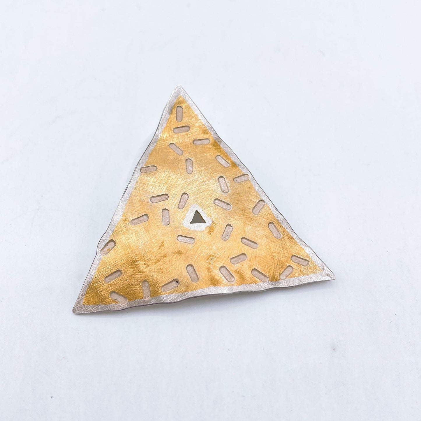 Jan Suchodolski 925 Sterling Gold Tone Modernist Brutalist Triangle Pin