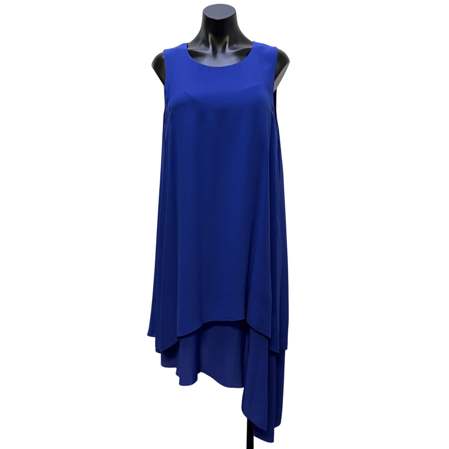 Eileen Fisher Silk Sleeveless Asymmetrical Hem Dress In Cobalt Blue Size M