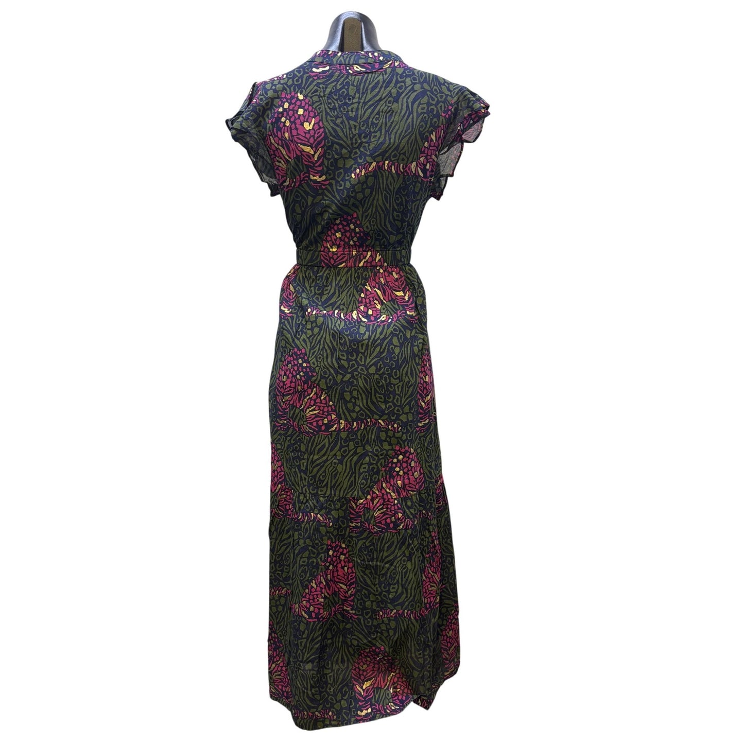 NWT Jude Connally Green Multi-Print Maxi Dress With Tie Waist & Cap Sleeves S