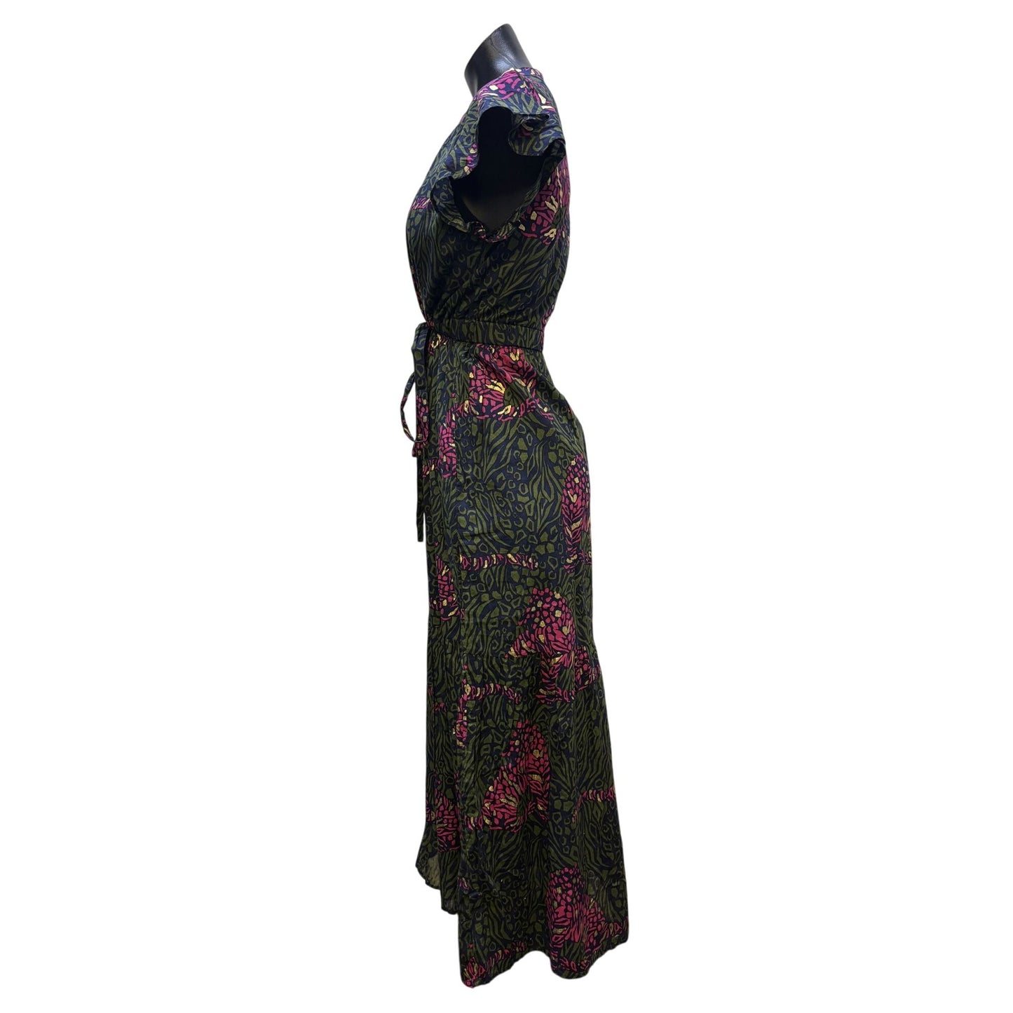 NWT Jude Connally Green Multi-Print Maxi Dress With Tie Waist & Cap Sleeves S