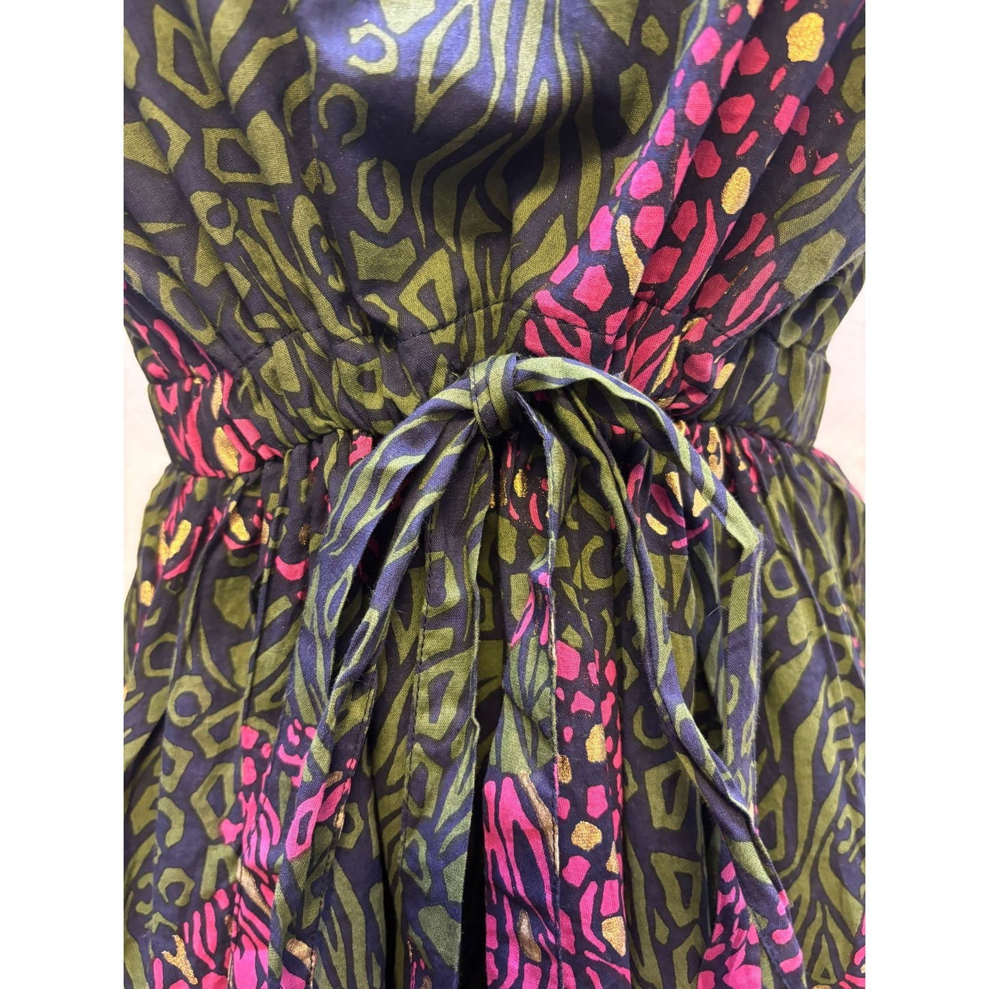 NWT Jude Connally Green Multi-Print Maxi Dress With Tie Waist & Cap Sleeves S