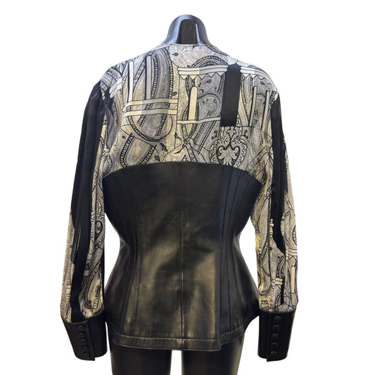 Jean Claude Jitrois Sheer White & Black Leather Accent Blouse M