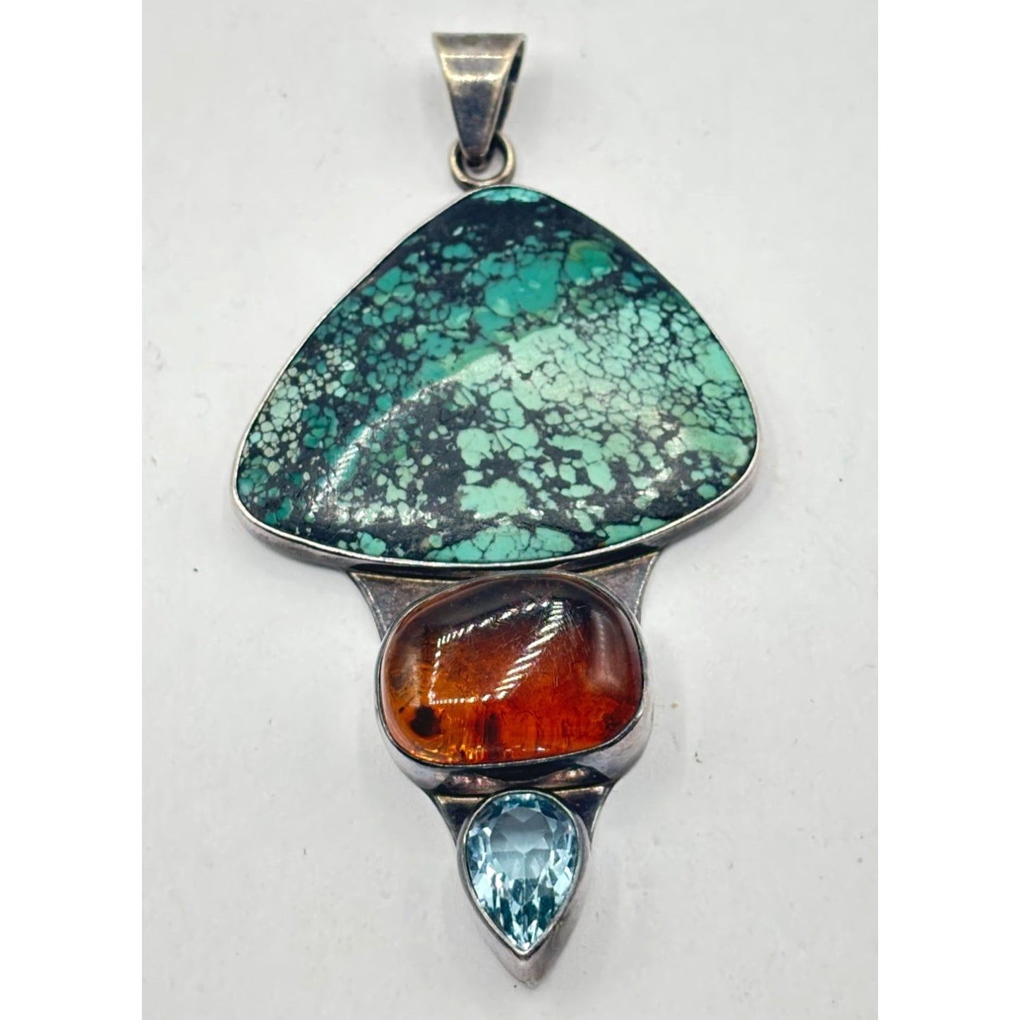 Charles Albert Sterling Silver Pendant Turquoise Amber Blue Topaz 925
