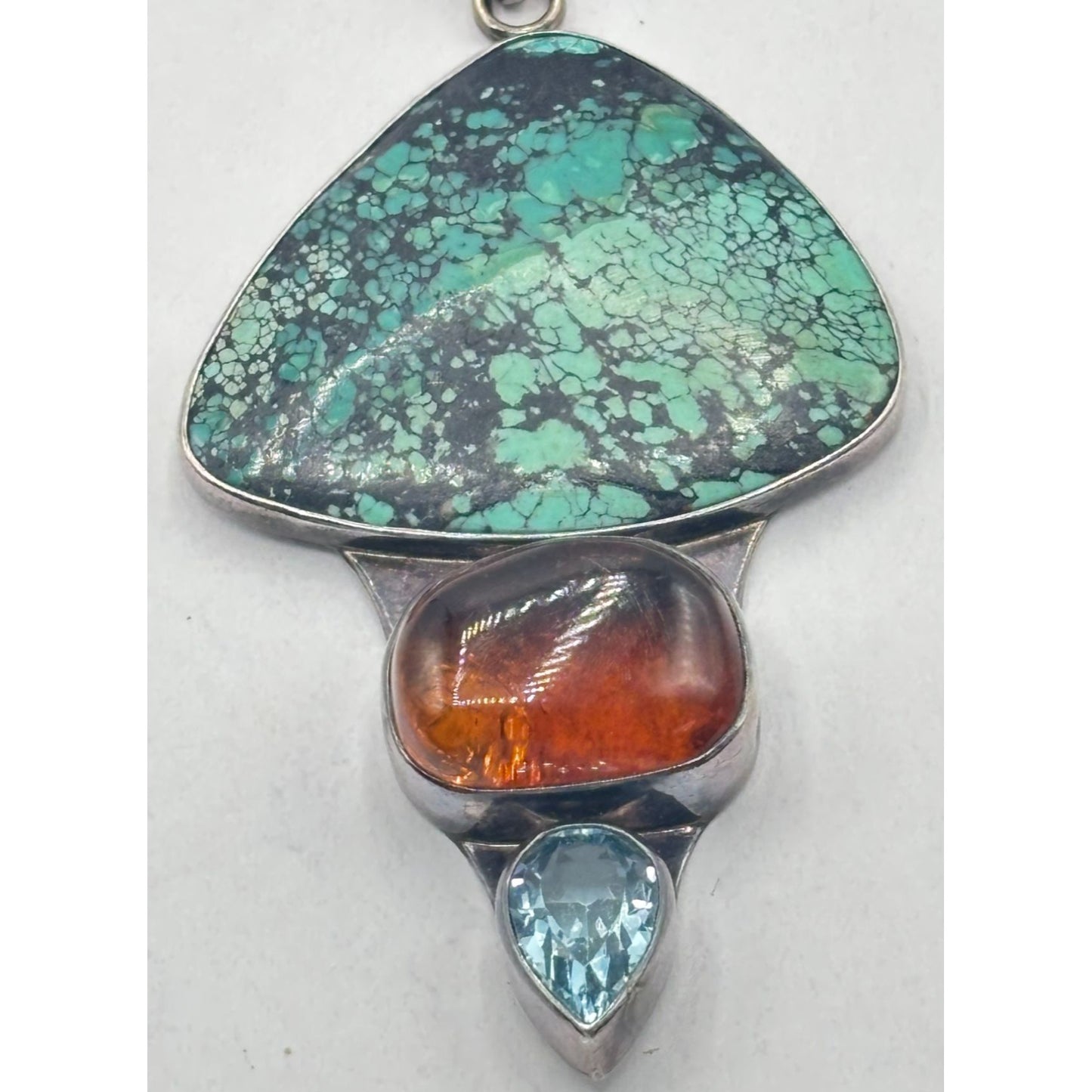 Charles Albert Sterling Silver Pendant Turquoise Amber Blue Topaz 925