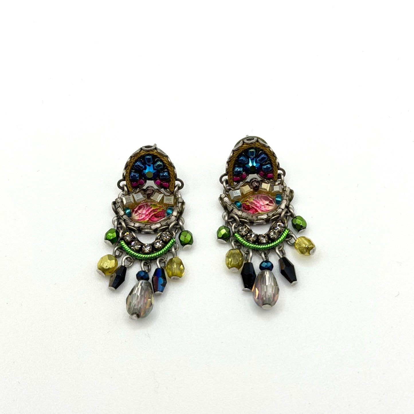 Ayla Bar Silver-Tone Multicolor Crystal & Bead Drop Earrings