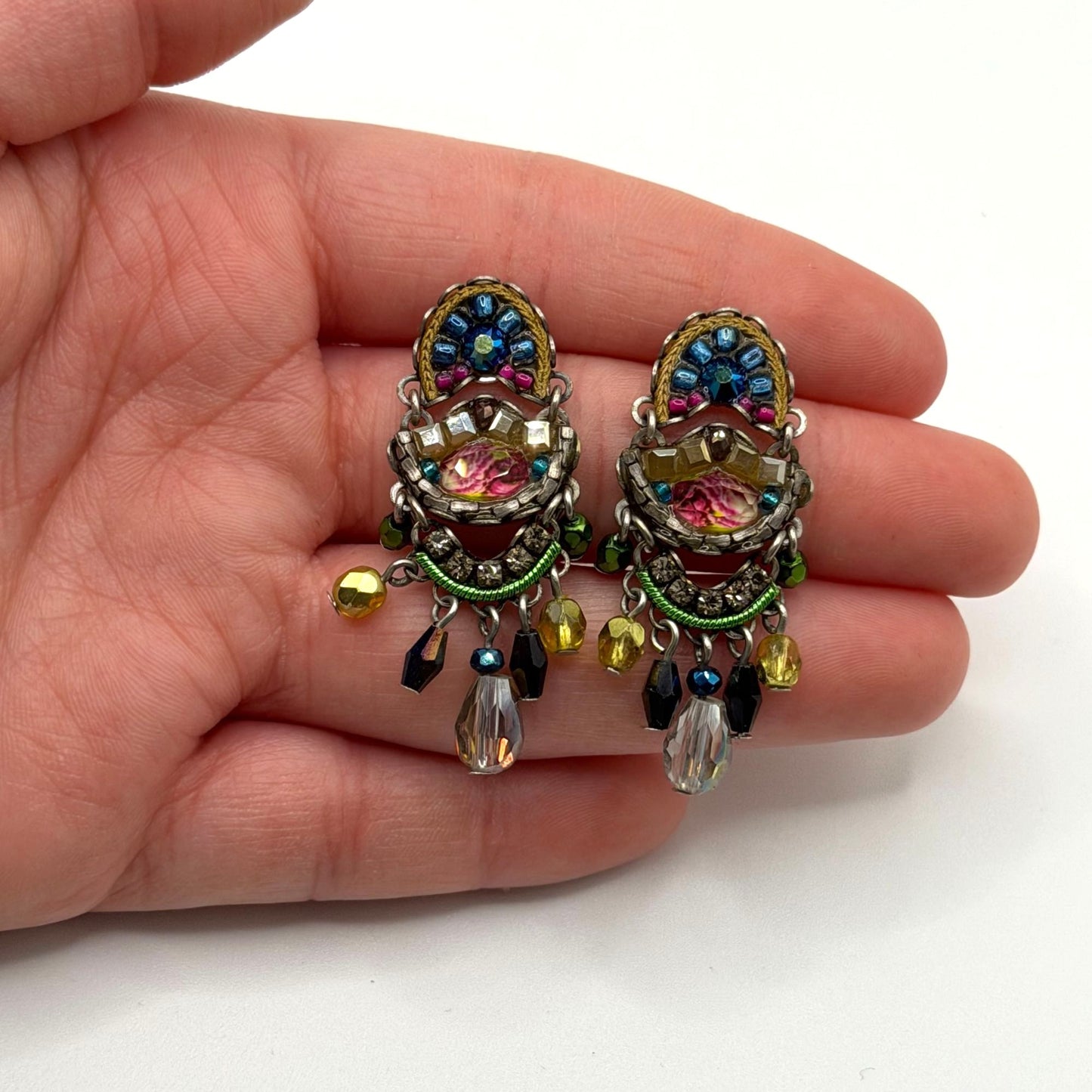 Ayla Bar Silver-Tone Multicolor Crystal & Bead Drop Earrings