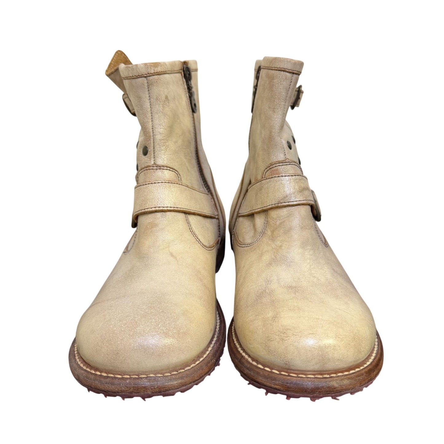 Bed Stu Distressed Cream Leather Studded Ankle Boots Size 10