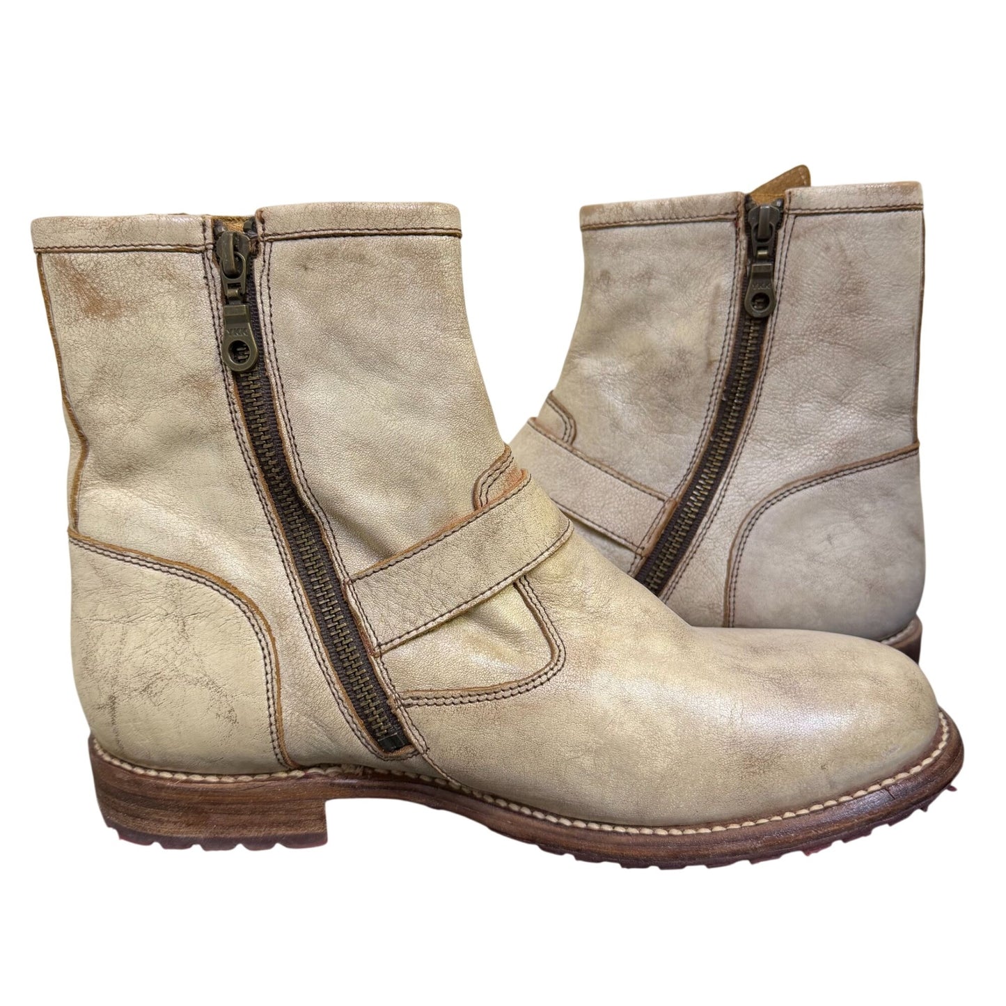 Bed Stu Distressed Cream Leather Studded Ankle Boots Size 10