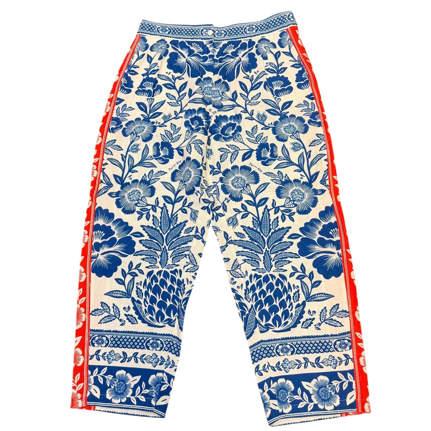 Farm Rio Linen Floral Pants Blue & Red XL