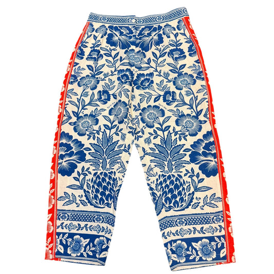 Farm Rio Linen Floral Pants Blue & Red XL