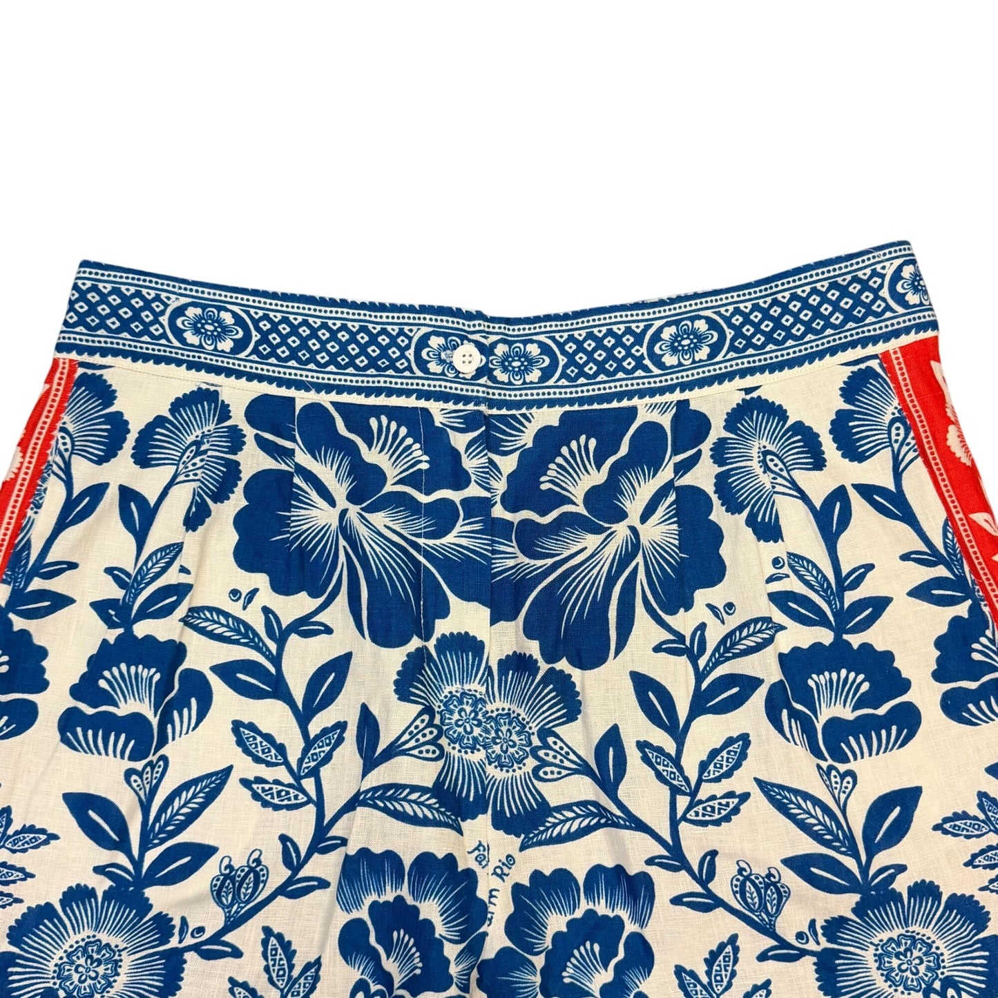 Farm Rio Linen Floral Pants Blue & Red XL
