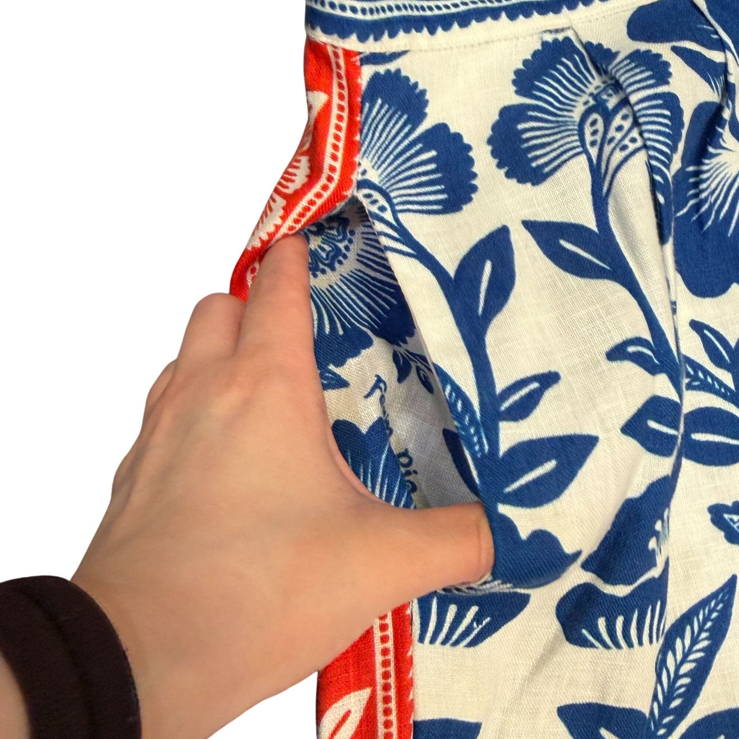 Farm Rio Linen Floral Pants Blue & Red XL