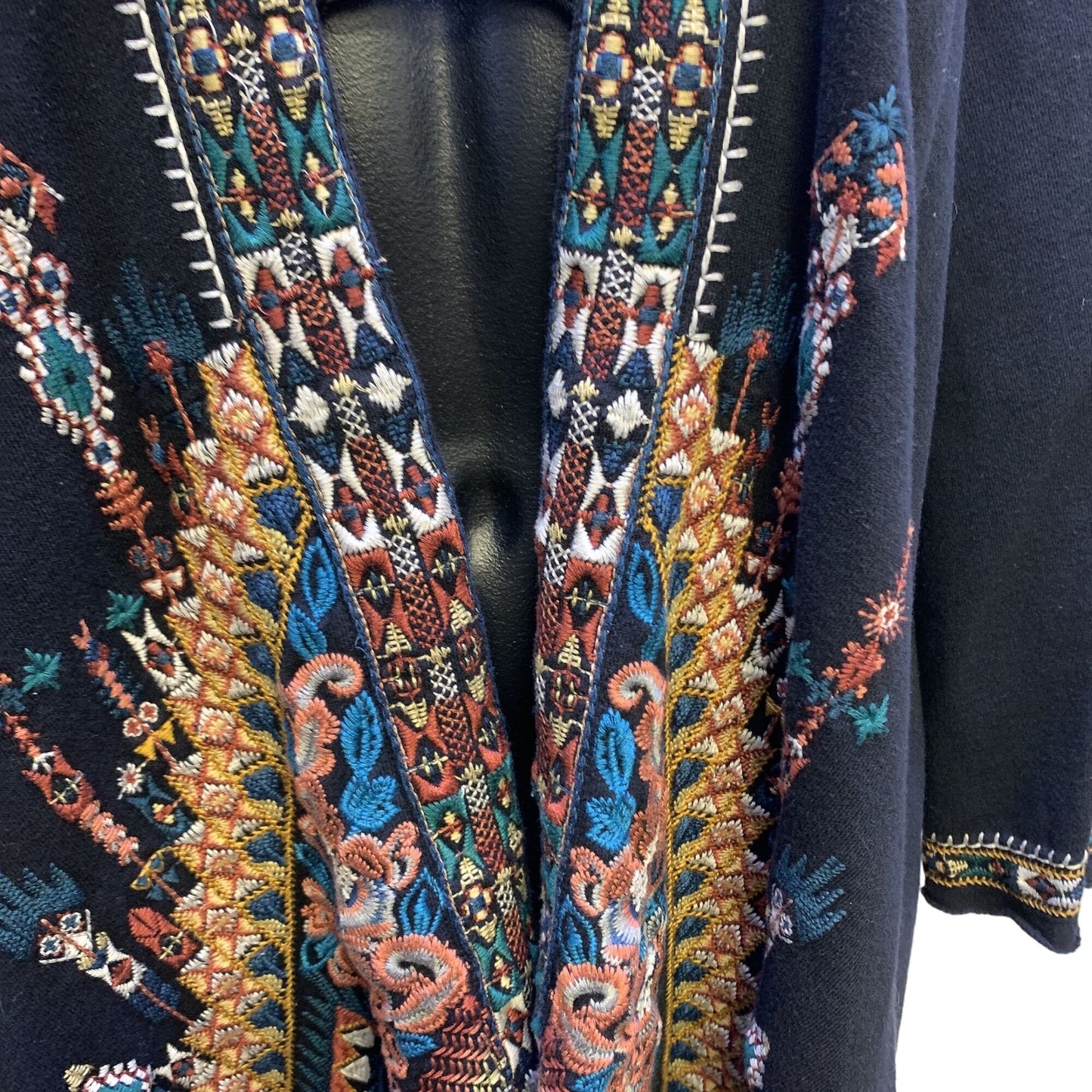 Johnny Was Black w/Multicolored Embroidery Open Cardigan Size L