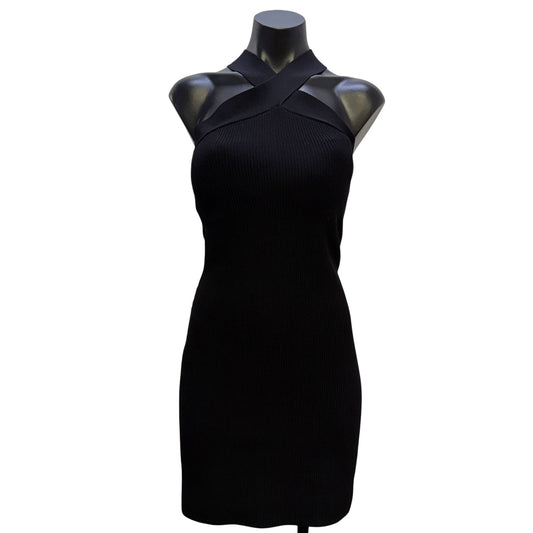 Babaton Black Ribbed Knit Halter Dress M