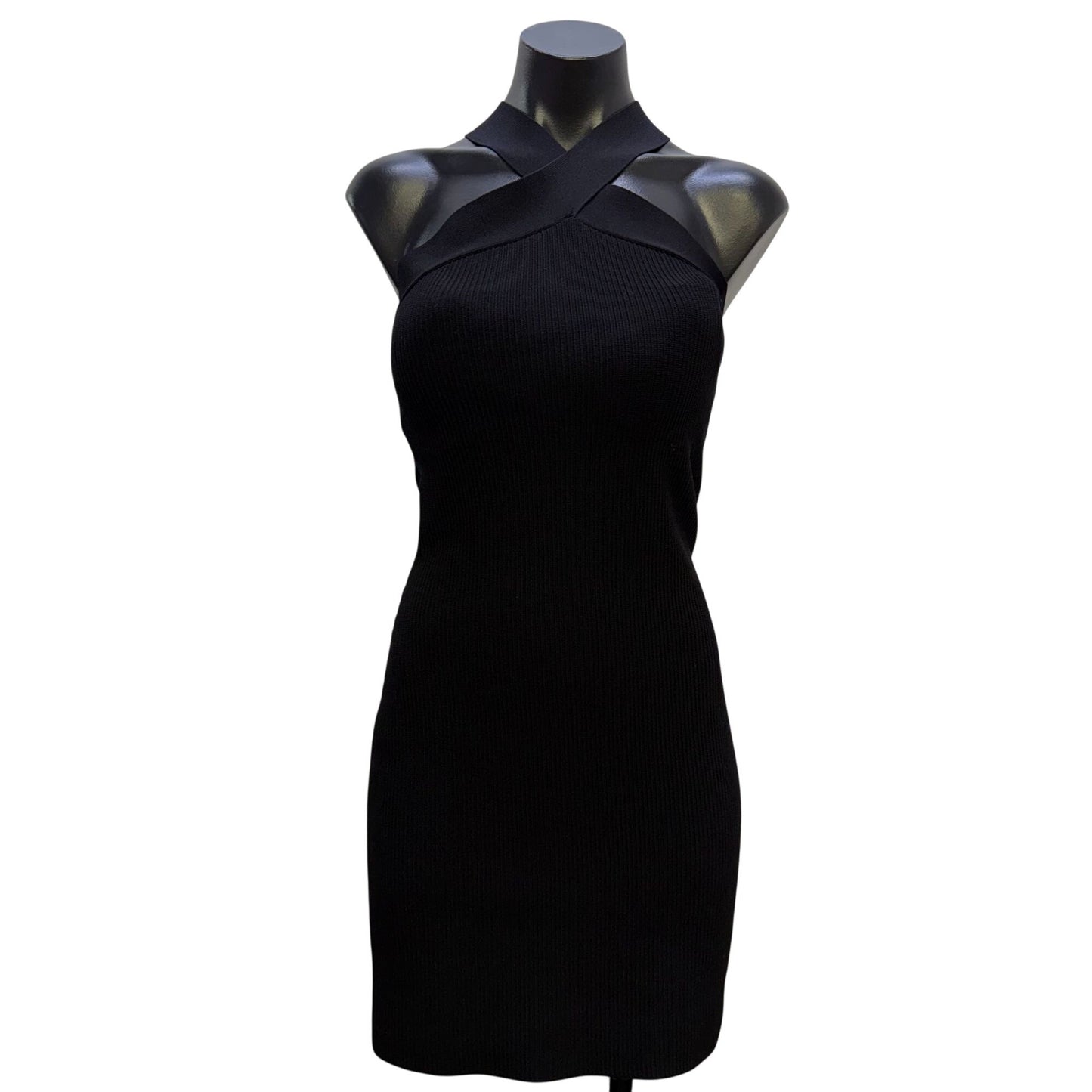 Babaton Black Ribbed Knit Halter Dress M