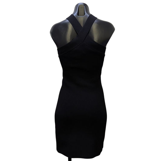 Babaton Black Ribbed Knit Halter Dress M