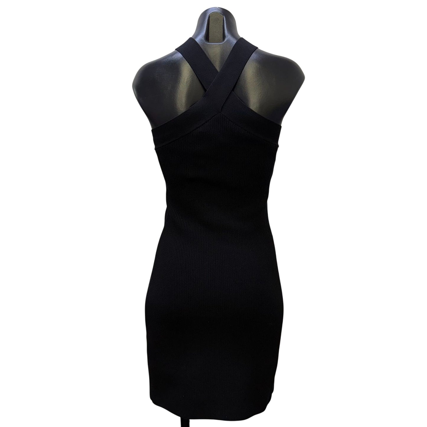 Babaton Black Ribbed Knit Halter Dress M