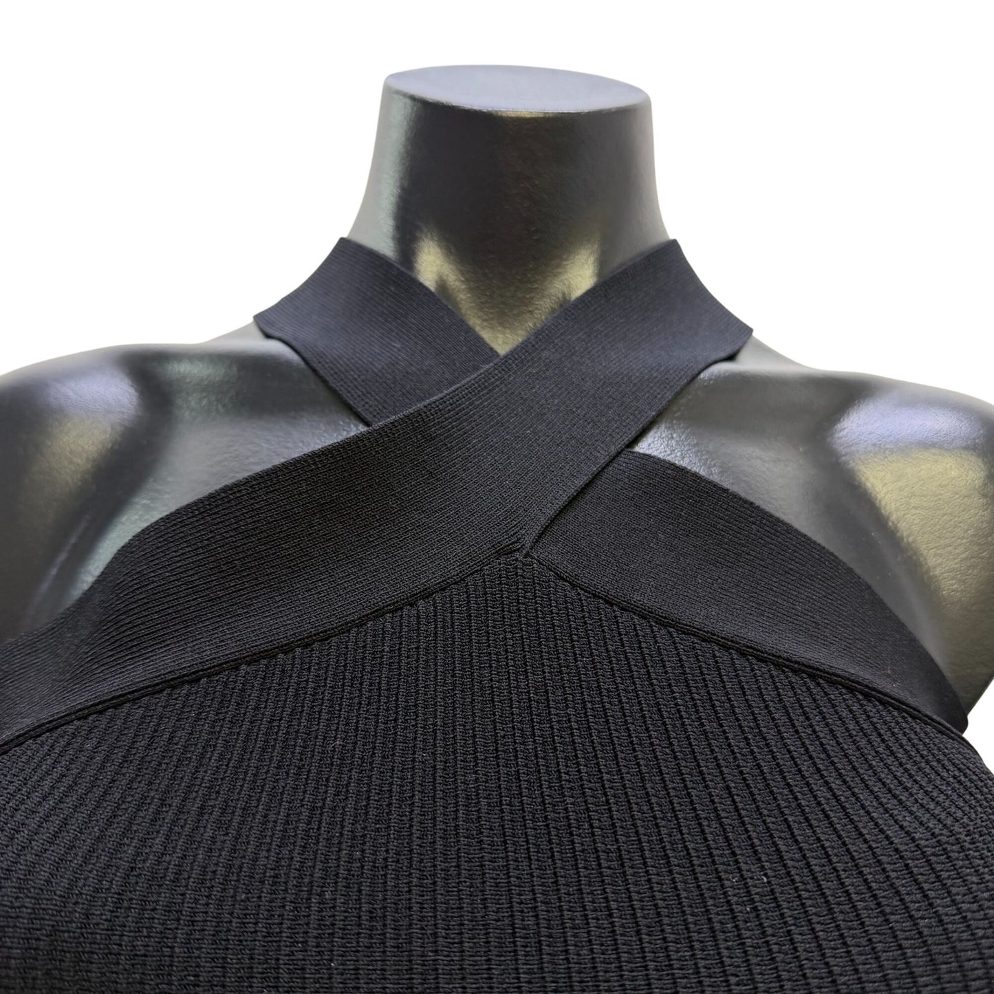Babaton Black Ribbed Knit Halter Dress M