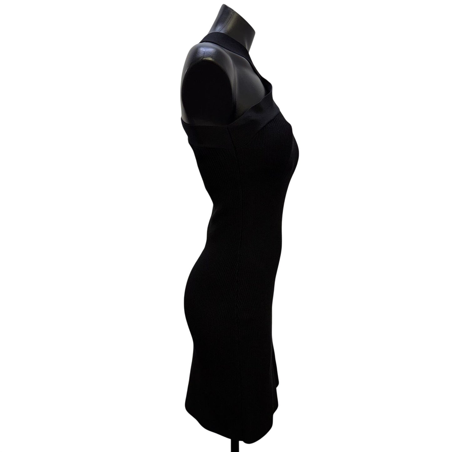 Babaton Black Ribbed Knit Halter Dress M