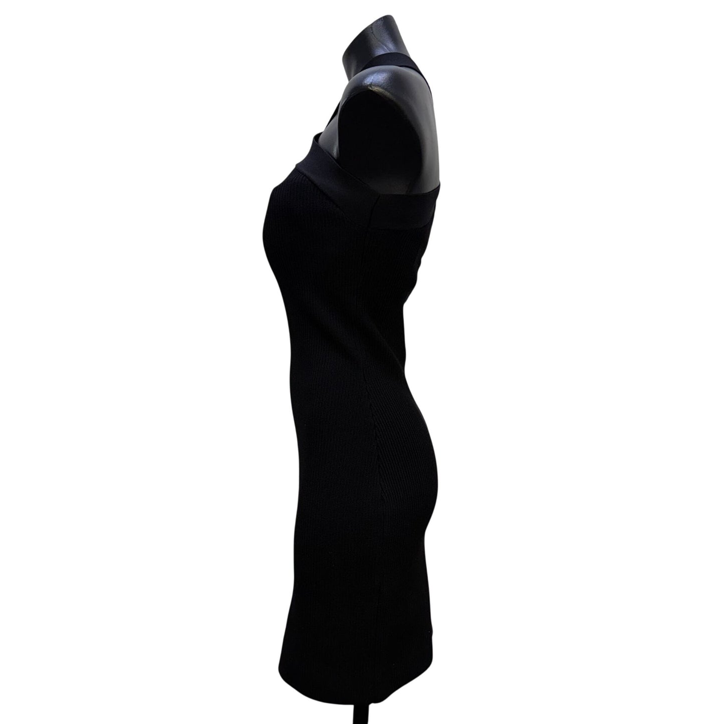 Babaton Black Ribbed Knit Halter Dress M