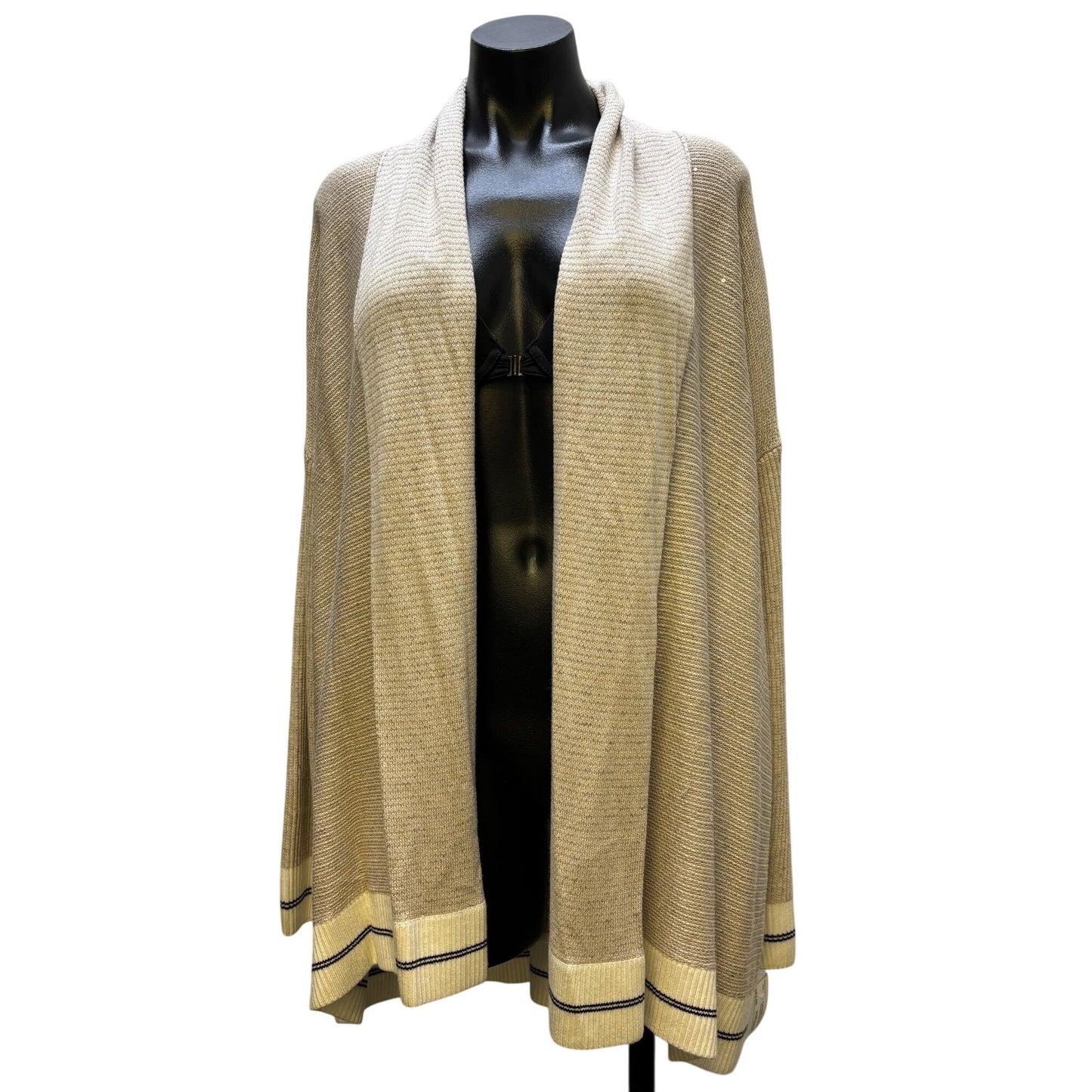 St John Sequined Accent Cardigan Tan With Black & Cream Trim L