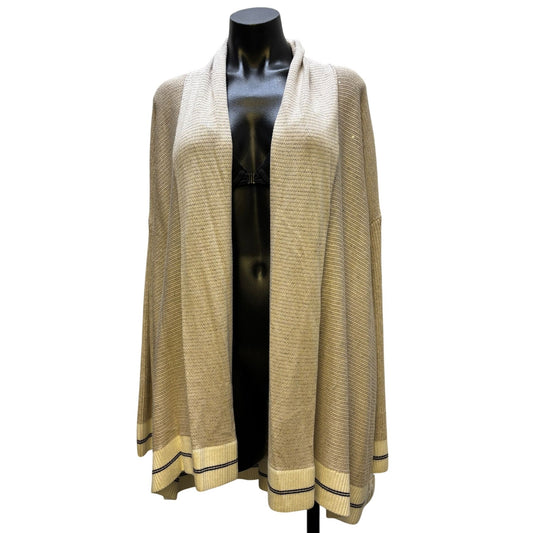 St John Sequined Accent Cardigan Tan With Black & Cream Trim L
