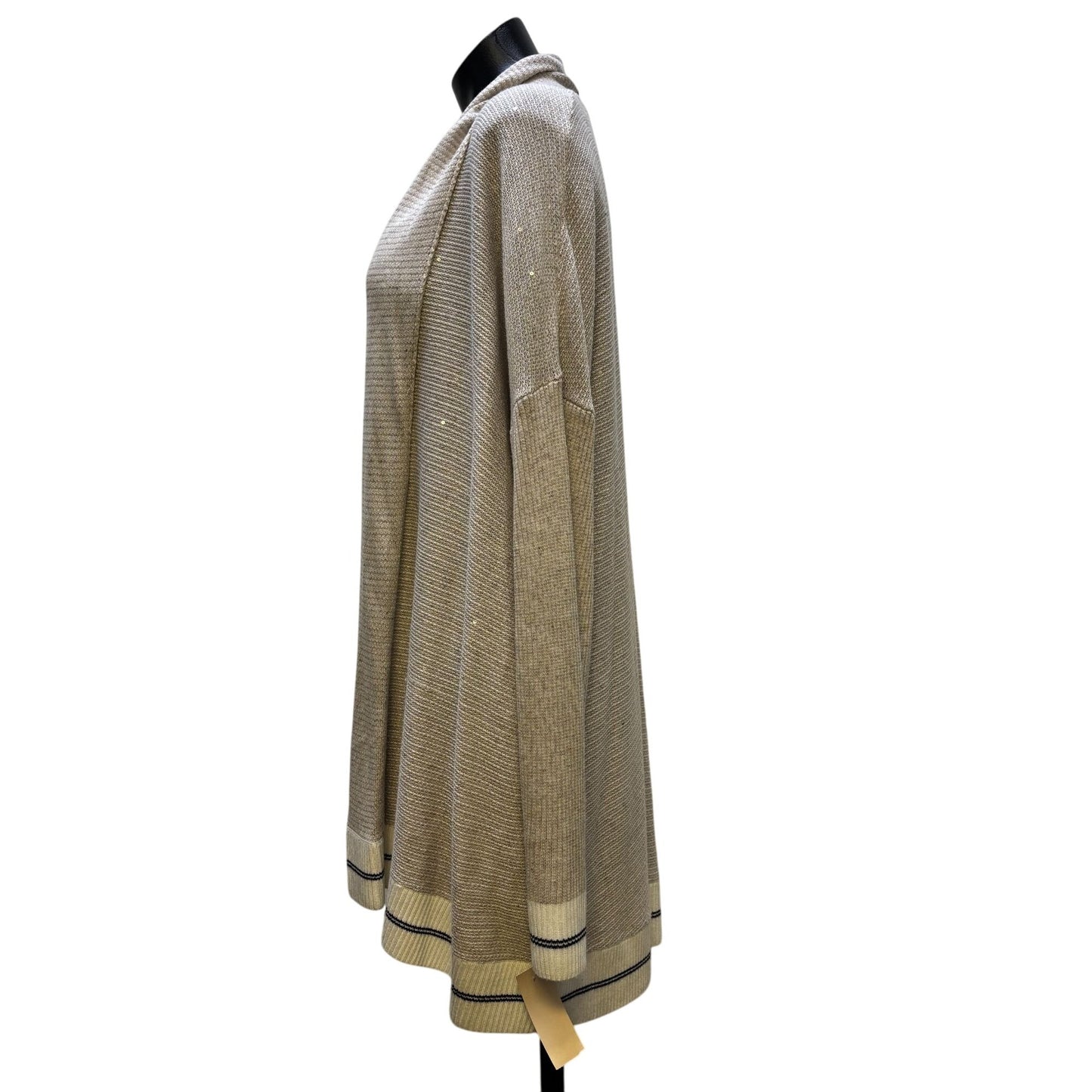 St John Sequined Accent Cardigan Tan With Black & Cream Trim L