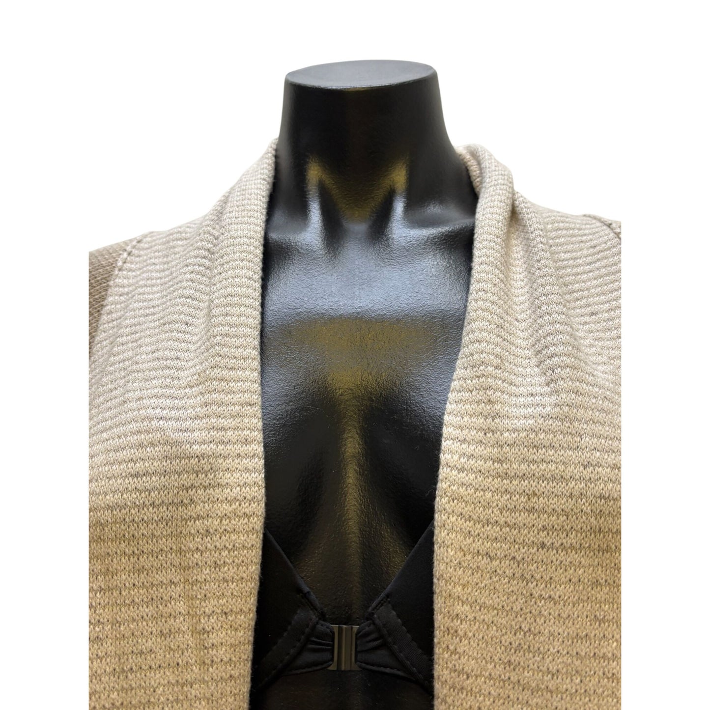 St John Sequined Accent Cardigan Tan With Black & Cream Trim L
