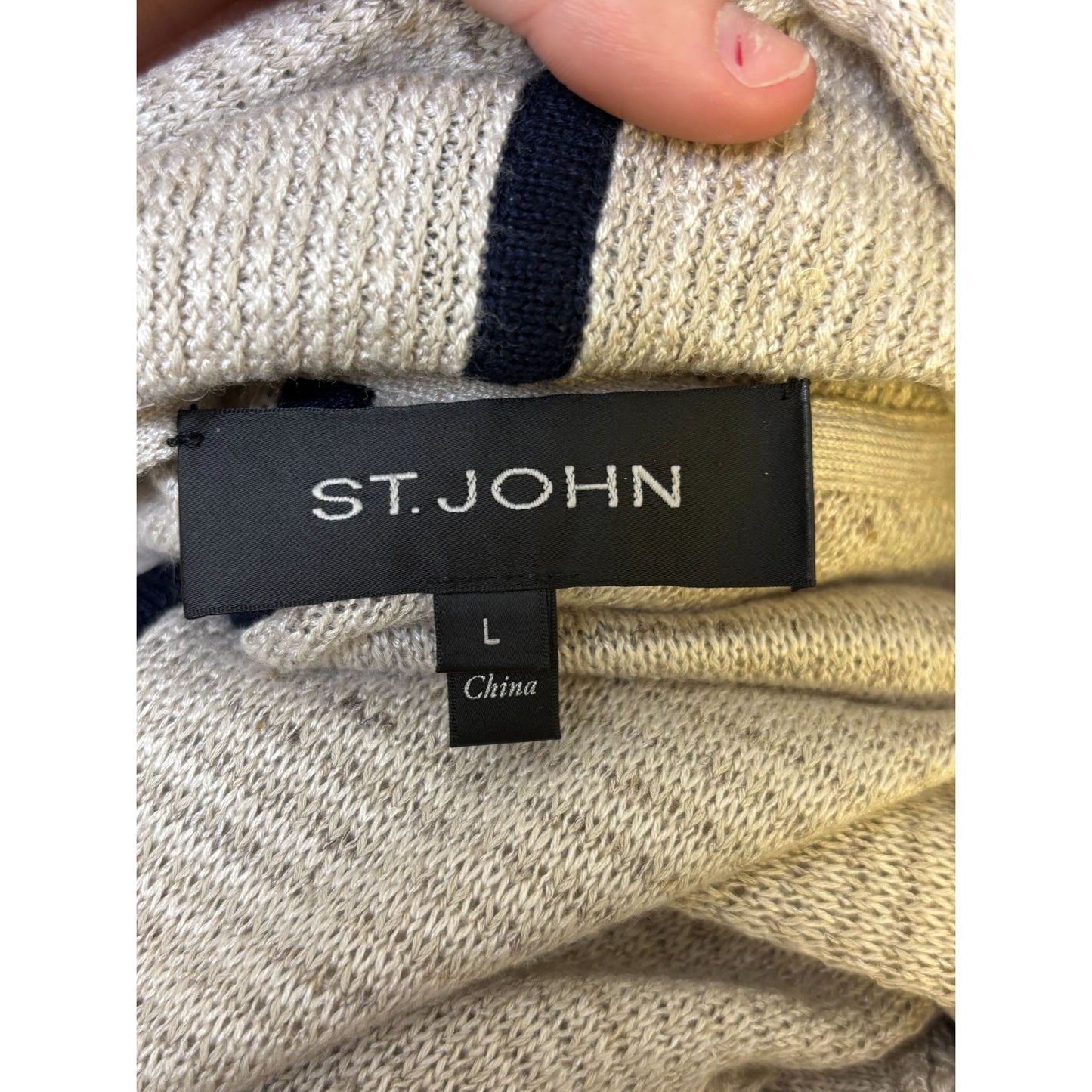 St John Sequined Accent Cardigan Tan With Black & Cream Trim L