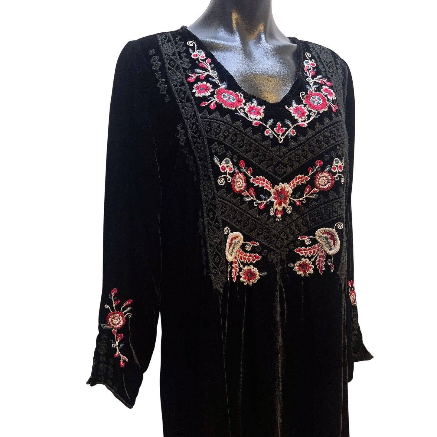 Johnny Was Womens Black Velvet Dress/Tunic Colorful Embroidery Size M