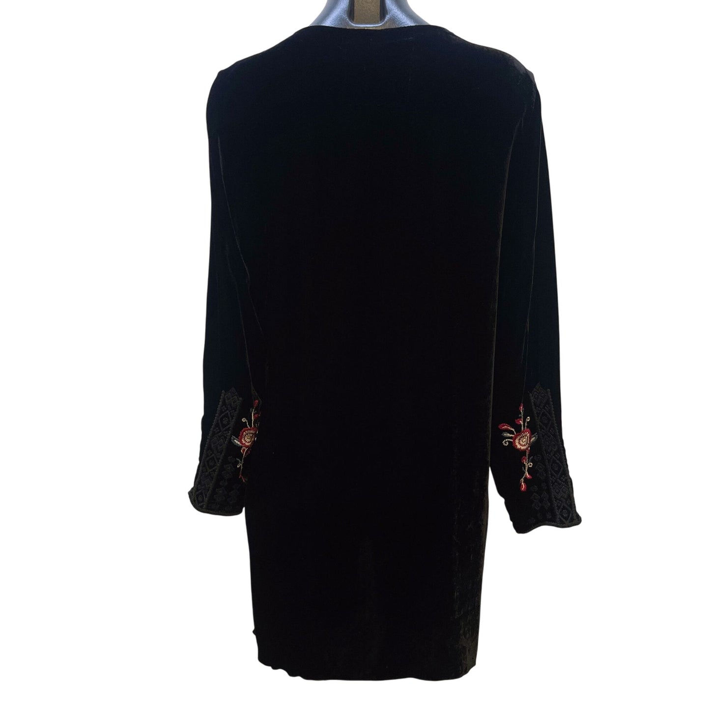 Johnny Was Womens Black Velvet Dress/Tunic Colorful Embroidery Size M