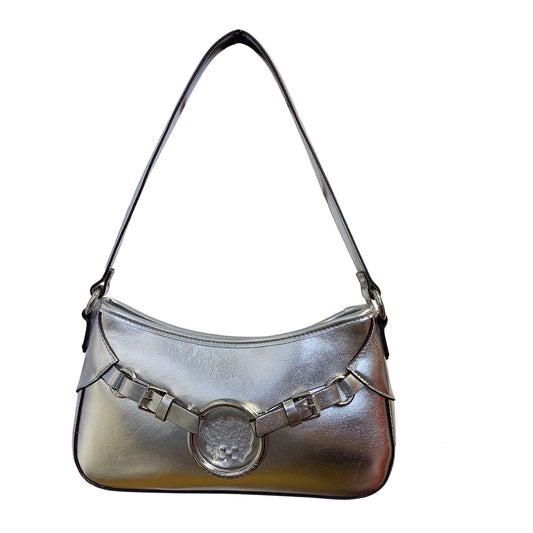 Vince Camuto Silver Metallic Shoulder Bag With Belt Detailing