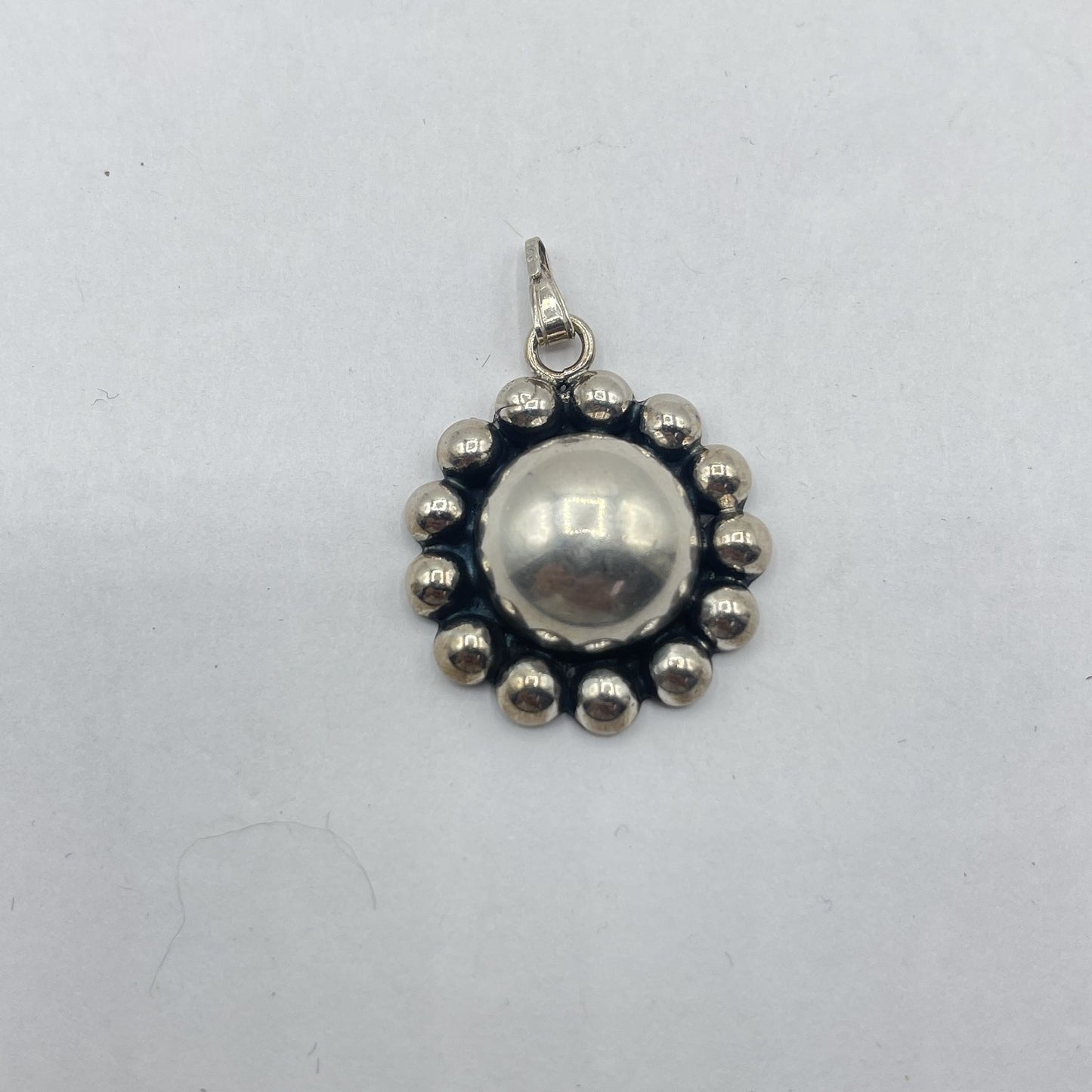 Vintage 925 Sterling Silver Round Pendant With Beaded Edge