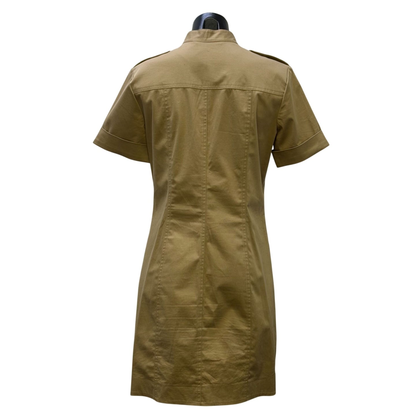 Trina Turk Button-Front Tan Dress With Mandarin Collar & Pockets 8