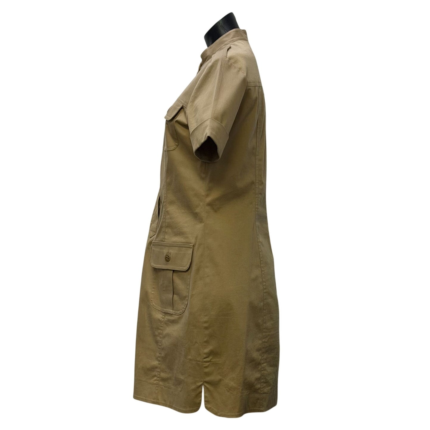 Trina Turk Button-Front Tan Dress With Mandarin Collar & Pockets 8