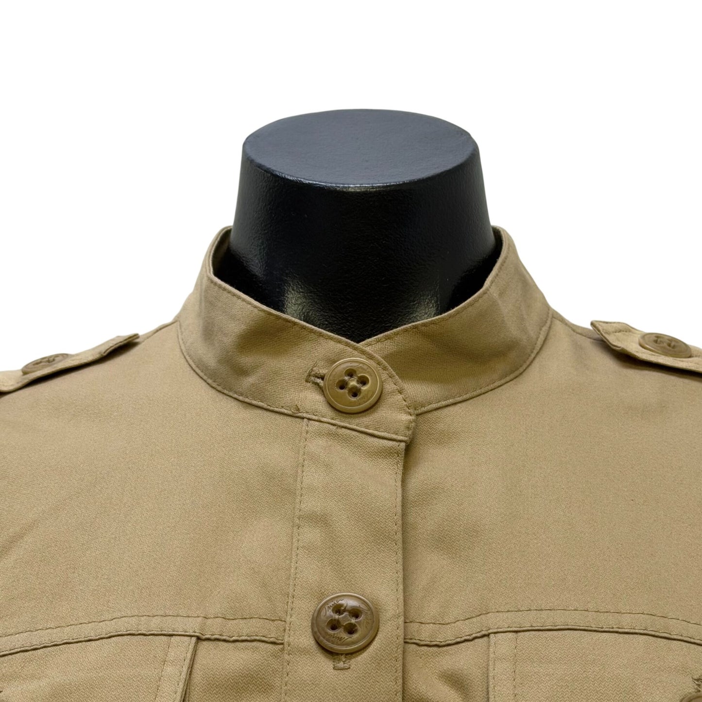 Trina Turk Button-Front Tan Dress With Mandarin Collar & Pockets 8