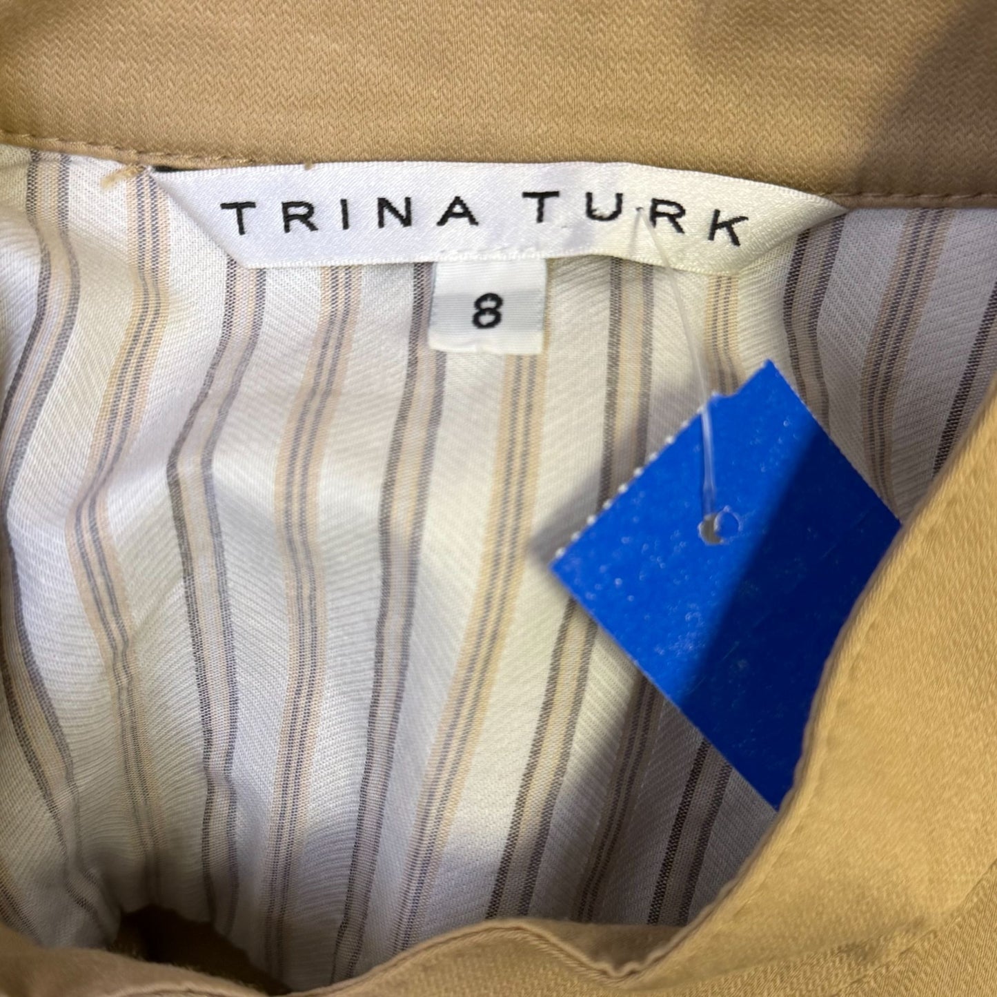 Trina Turk Button-Front Tan Dress With Mandarin Collar & Pockets 8