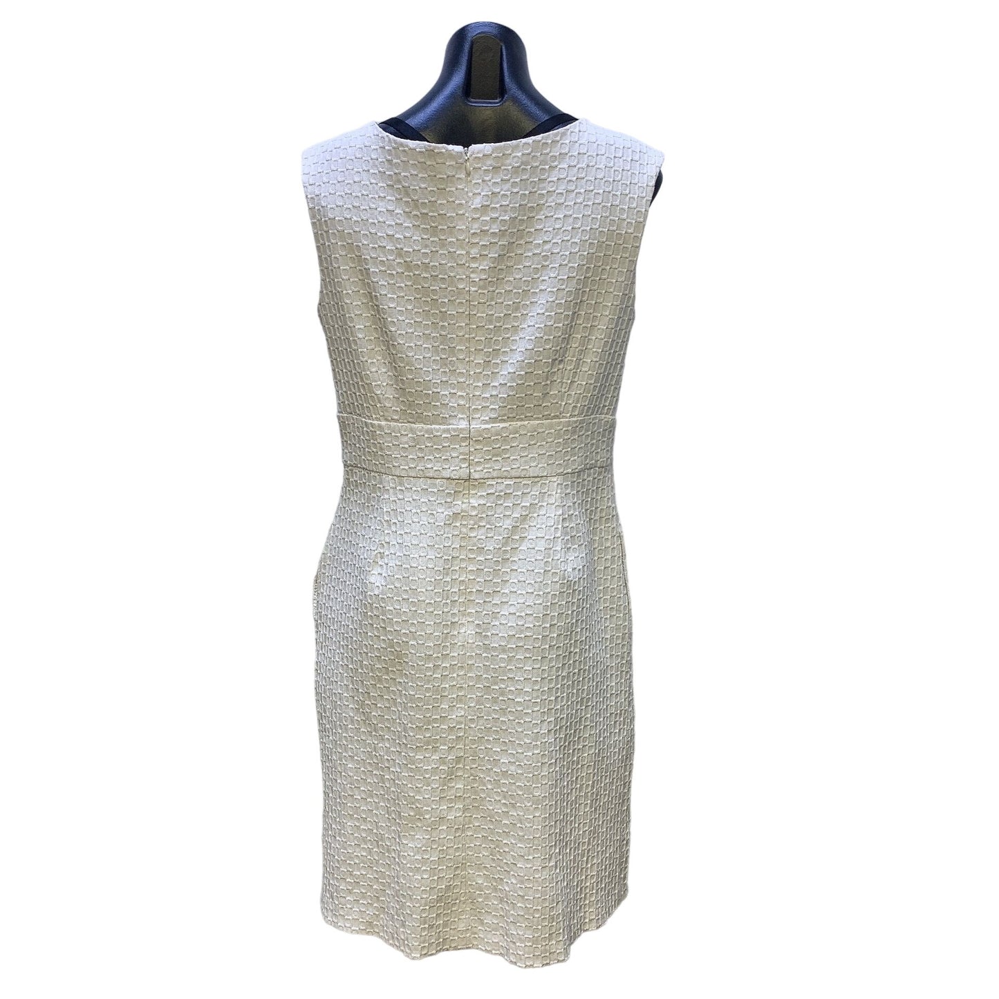 Sandra Darren White Textured Sleeveless Dress With Gold Chain Accent 14