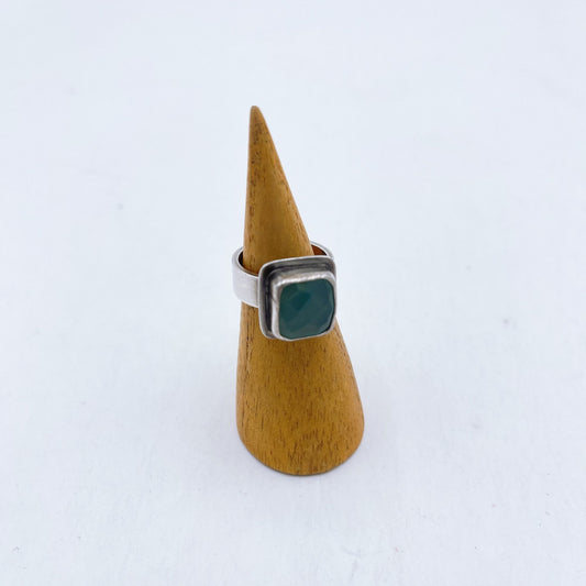 925 Silver with Square Green Stone Ring Size 6
