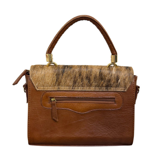 Chida Frida Brown Leather & Faux Fur Handbag With Gold-Tone Accents