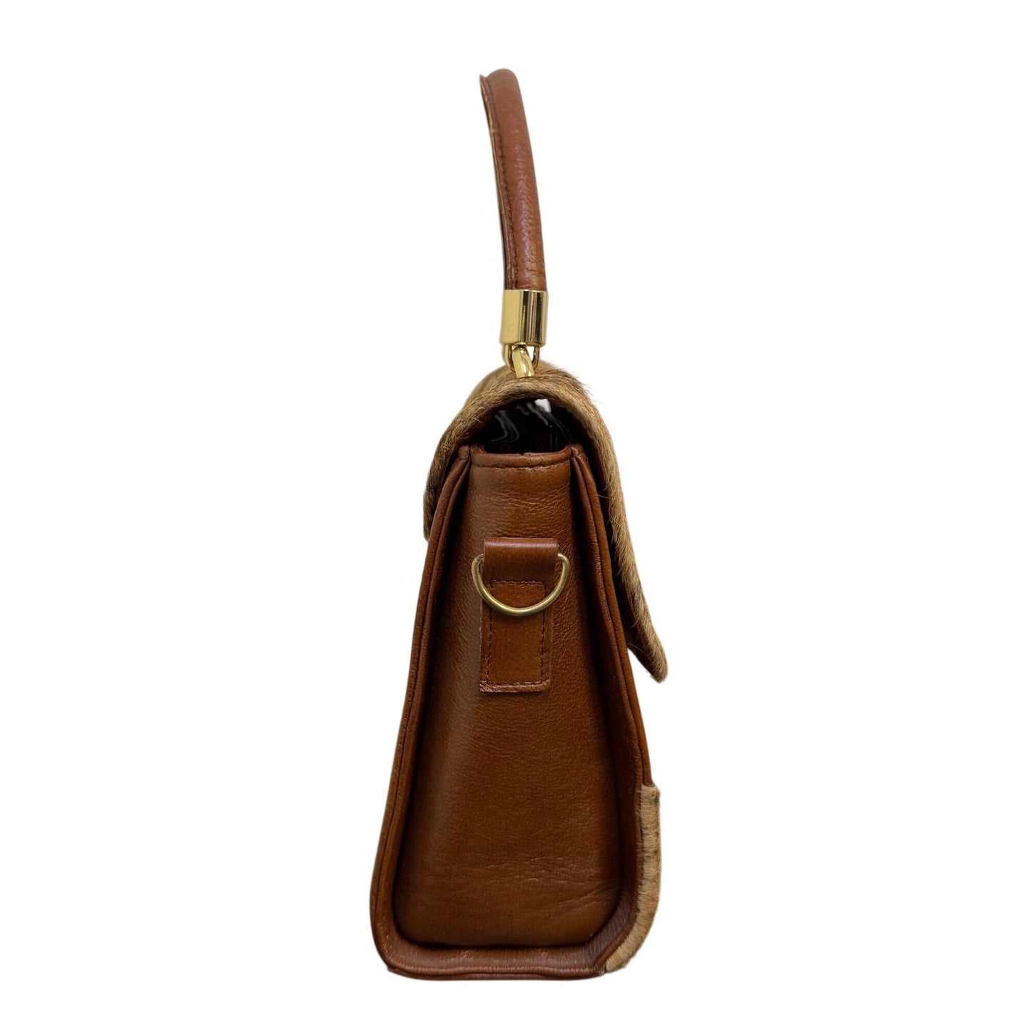 Chida Frida Brown Leather & Faux Fur Handbag With Gold-Tone Accents