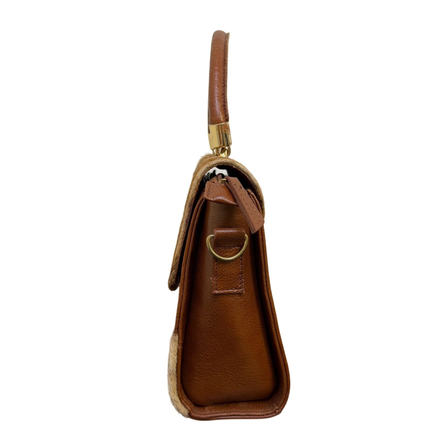 Chida Frida Brown Leather & Faux Fur Handbag With Gold-Tone Accents